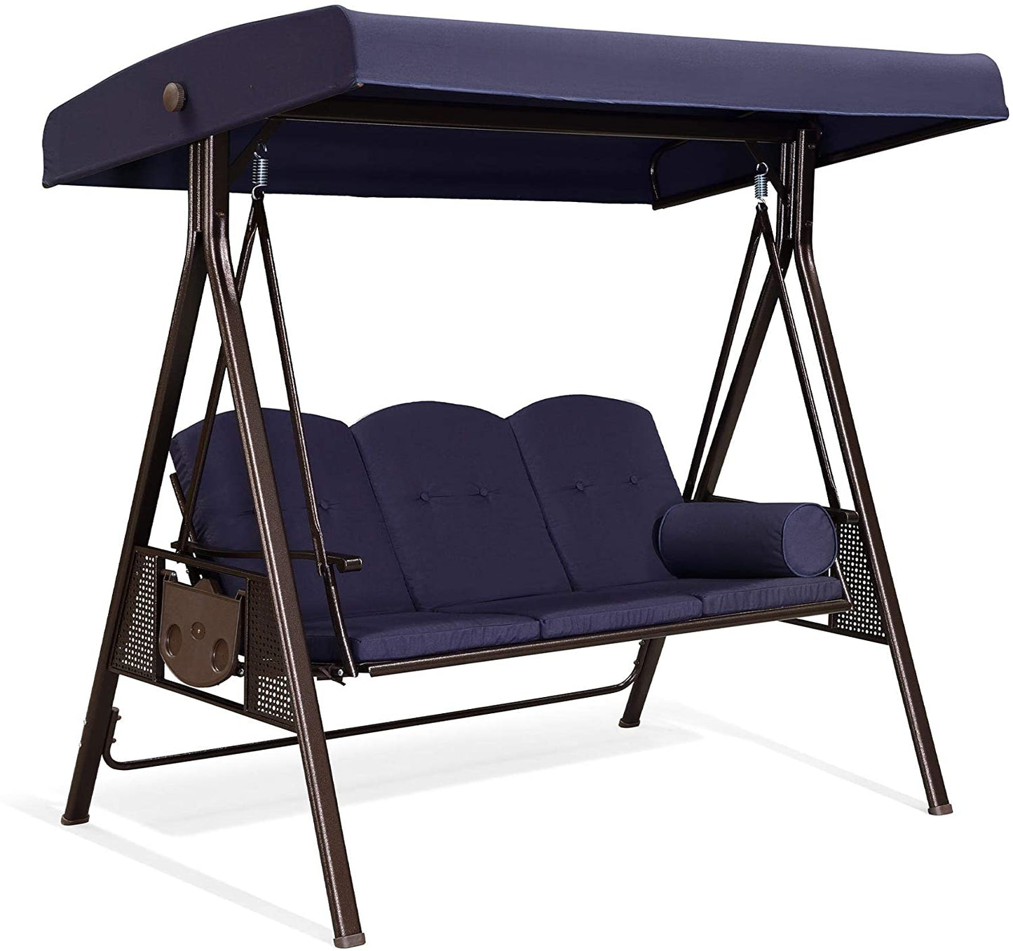 Patio Watcher 3-Seat Deluxe Outdoor Patio Porch Swing with Cup,Weather Resistant Steel Frame, Adjustable Tilt Canopy