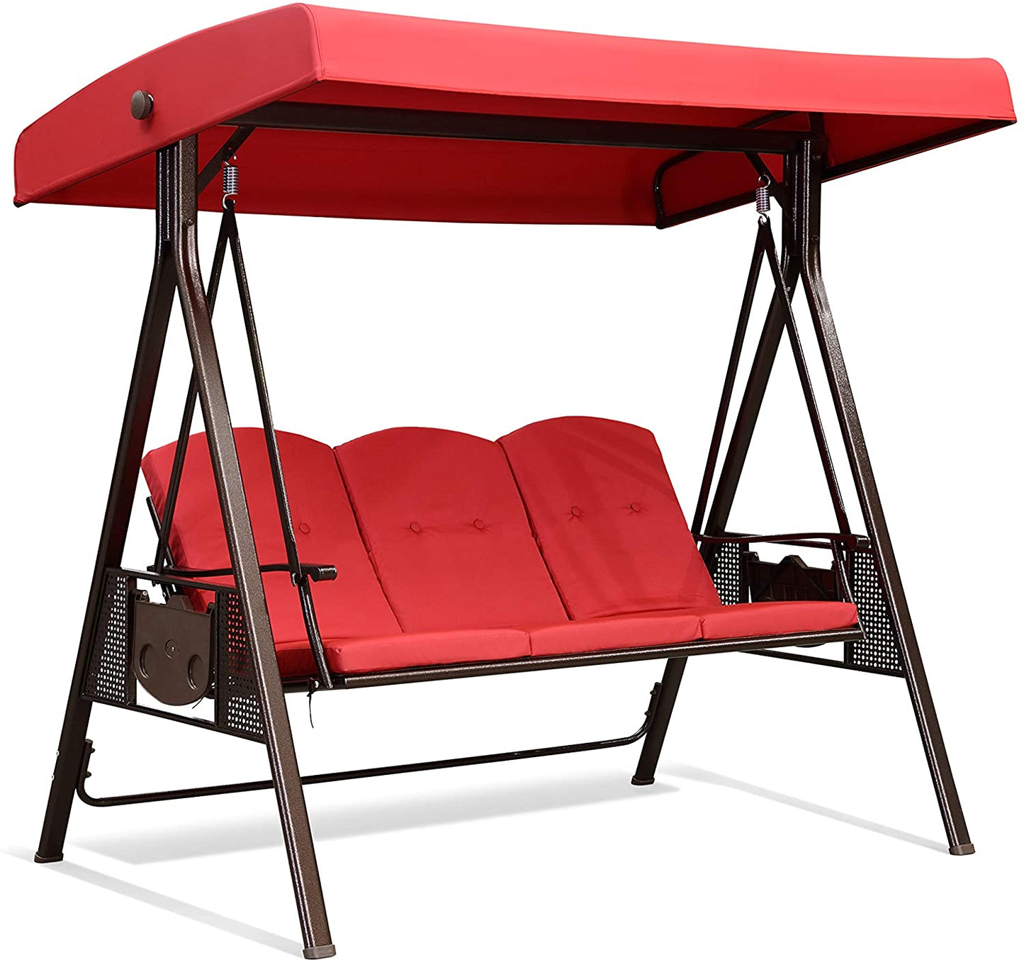 Patio Watcher 3-Seat Deluxe Outdoor Patio Porch Swing with Cup,Weather Resistant Steel Frame, Adjustable Tilt Canopy