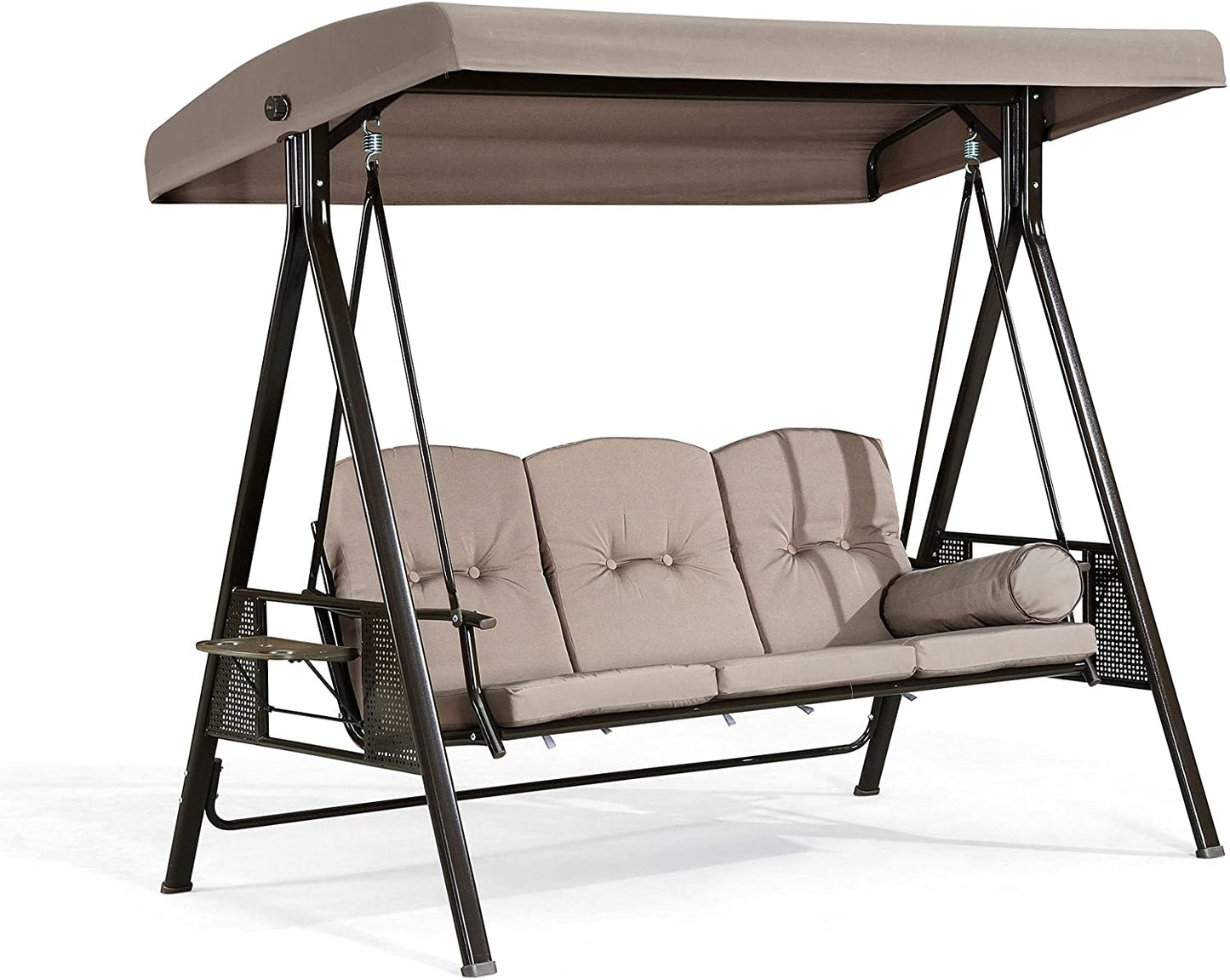 Patio Watcher 3-Seat Deluxe Outdoor Patio Porch Swing with Cup,Weather Resistant Steel Frame, Adjustable Tilt Canopy