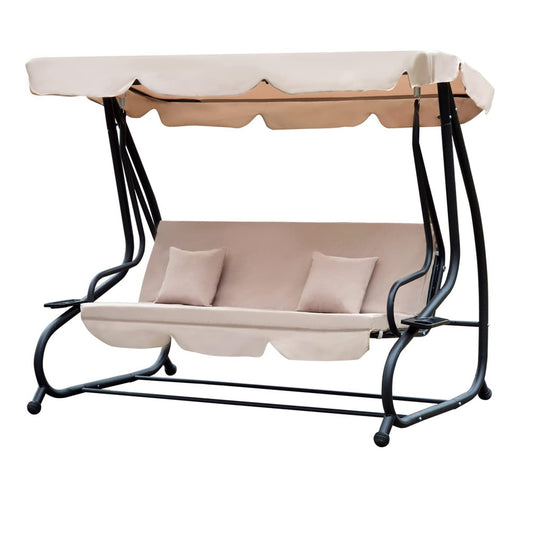 Patio Watcher 3 Seat Outdoor Free Standing Swing Bench Porch Swing with Cup