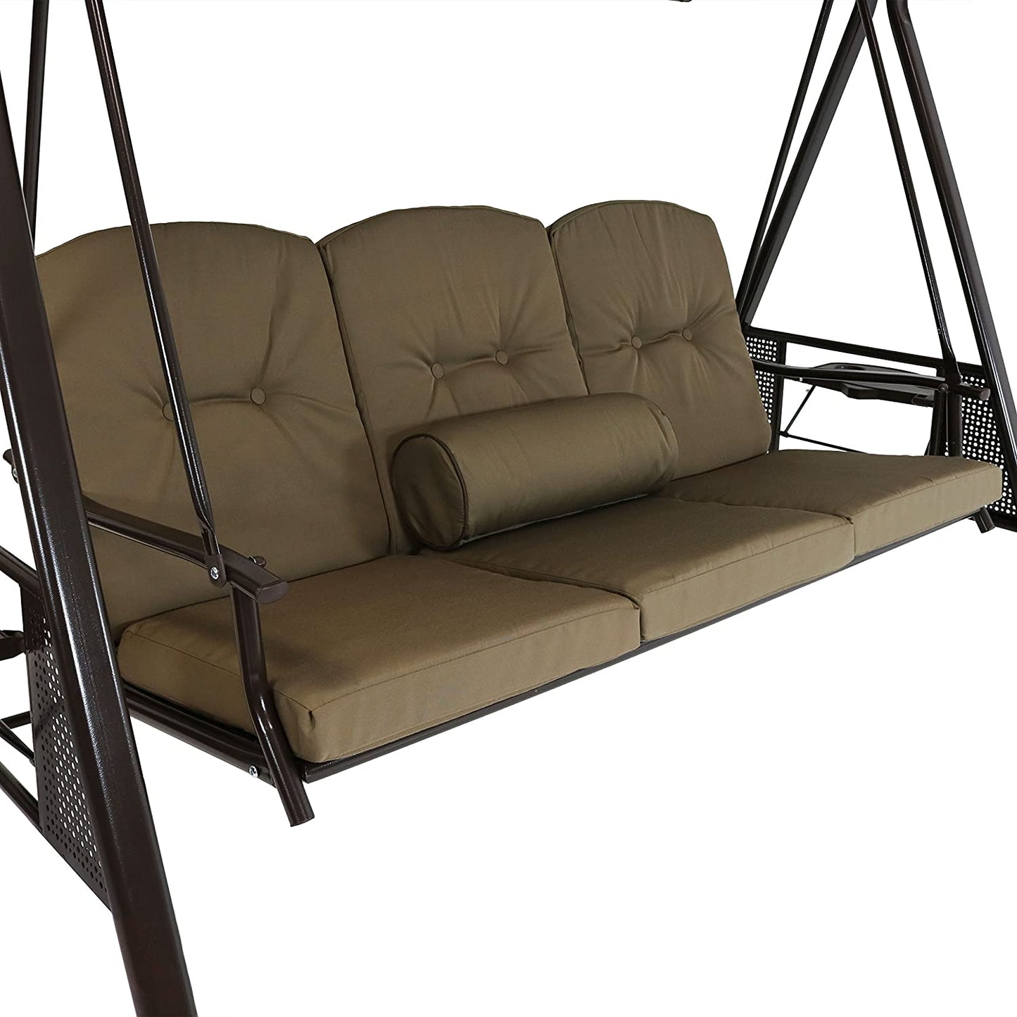 Patio Watcher 3-Seat Deluxe Outdoor Patio Porch Swing with Cup,Weather Resistant Steel Frame, Adjustable Tilt Canopy