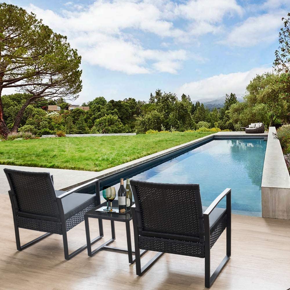 Patio Watcher 3 Pieces Patio Set Outdoor Wicker Patio Furniture Sets With Table