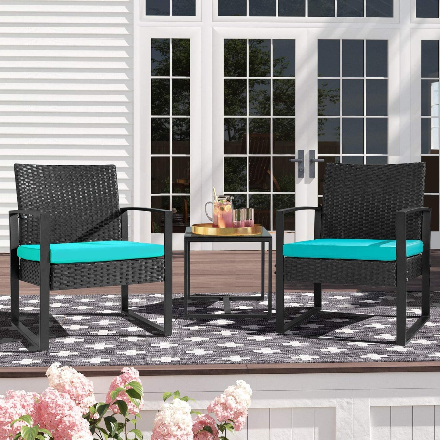 Patio Watcher 3 Pieces Patio Set Outdoor Wicker Patio Furniture Sets With Table