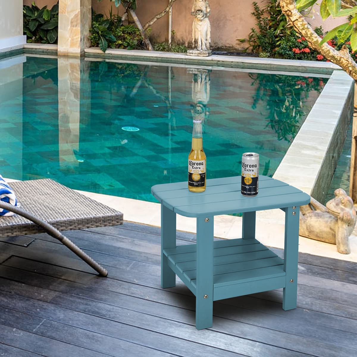Patio Watcher Outdoor Rectangular Adirondack Side Table, Weather Resistant Poly Lumber End Table