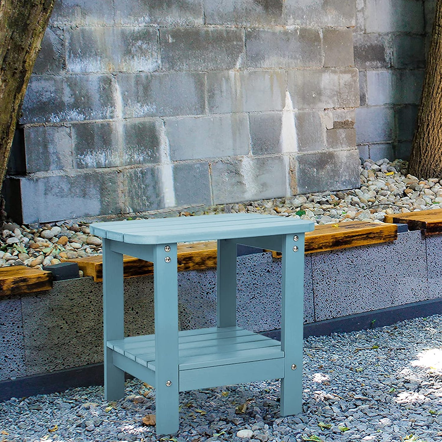 Patio Watcher Outdoor Rectangular Adirondack Side Table, Weather Resistant Poly Lumber End Table