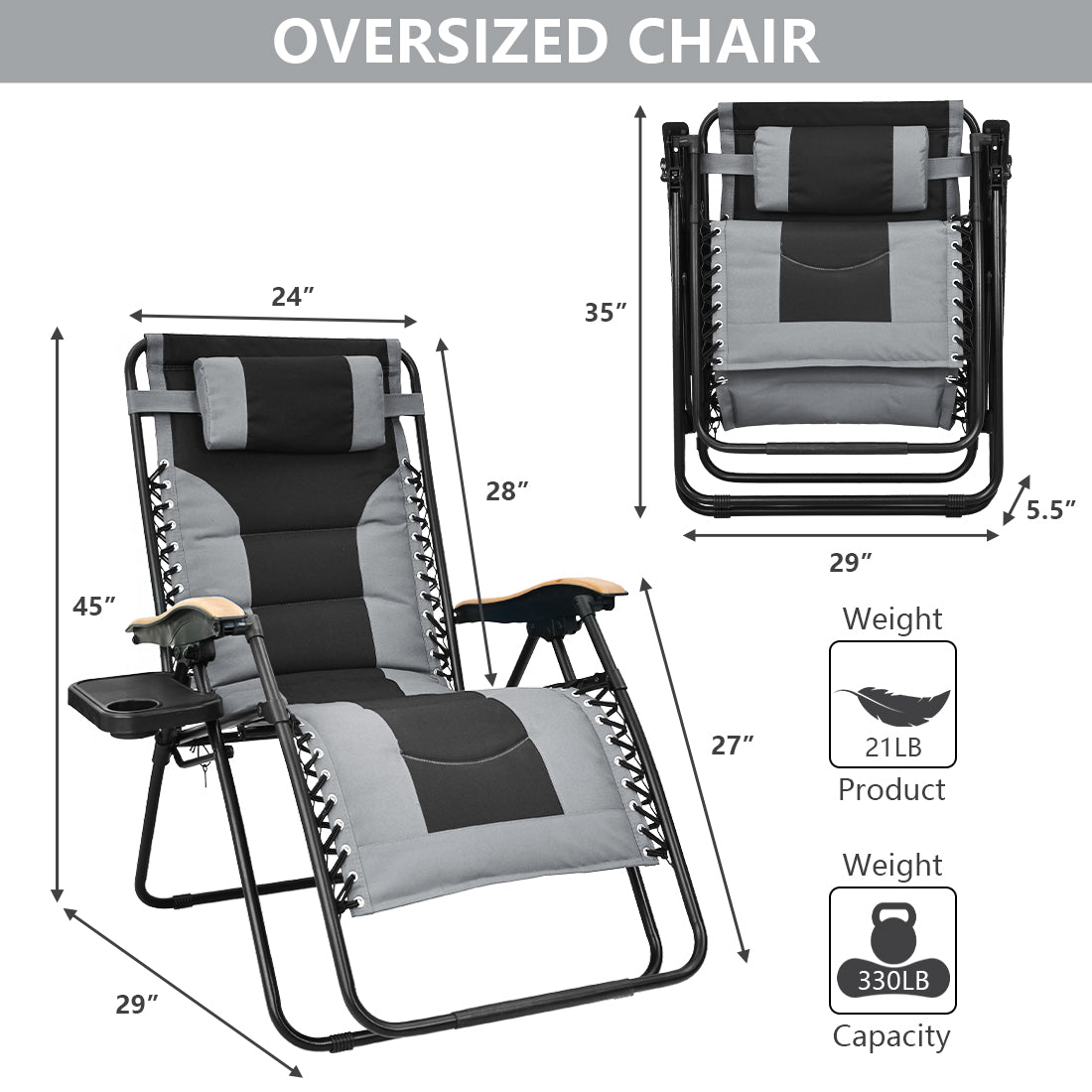 Patio Watcher Oversized Quilted Zero Gravity Chair Folding Recliner Chair