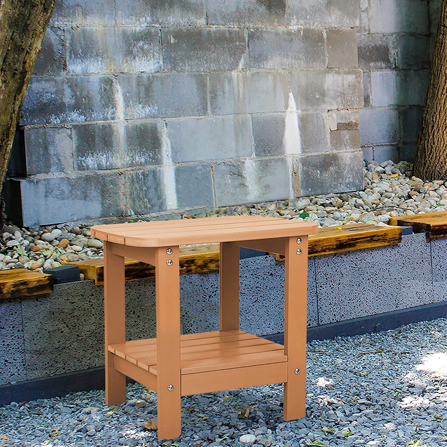 Patio Watcher Outdoor Rectangular Adirondack Side Table, Weather Resistant Poly Lumber End Table