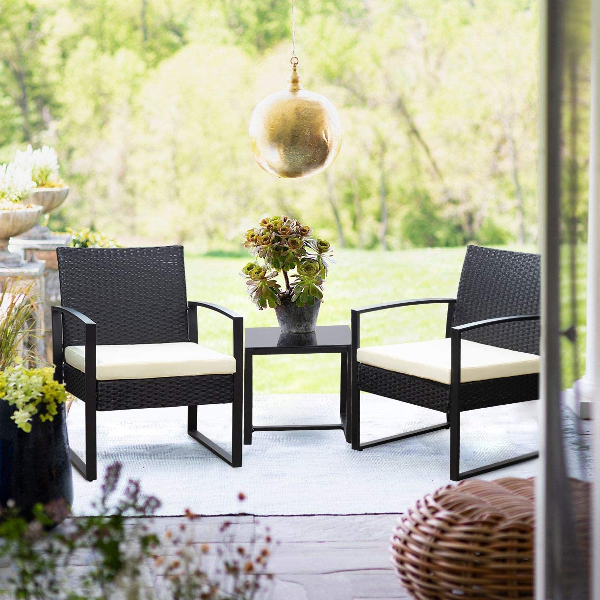 Patio Watcher 3 Pieces Patio Set Outdoor Wicker Patio Furniture Sets With Table