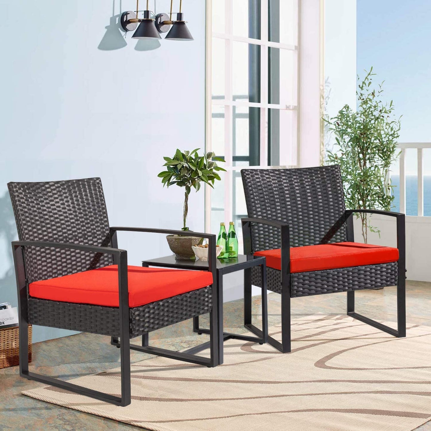 Patio Watcher 3 Pieces Patio Set Outdoor Wicker Patio Furniture Sets With Table
