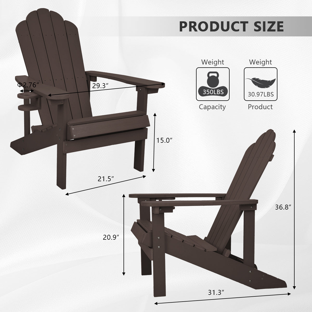 Patio Watcher Poly Lumber Classic Adirondack Chair with Cup Holder