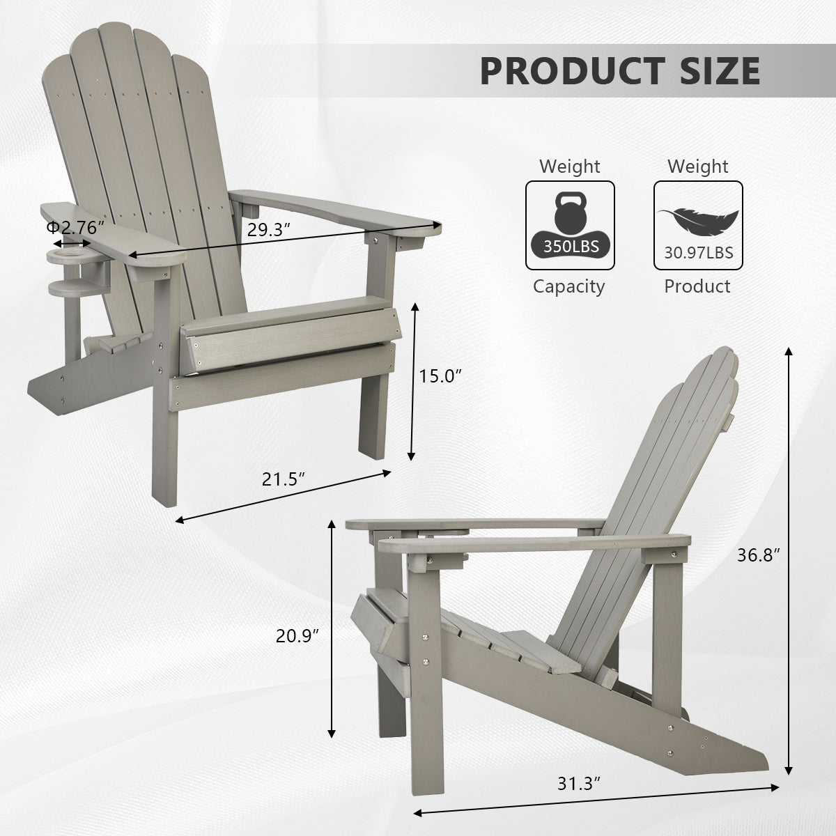 Patio Watcher Poly Lumber Classic Adirondack Chair with Cup Holder