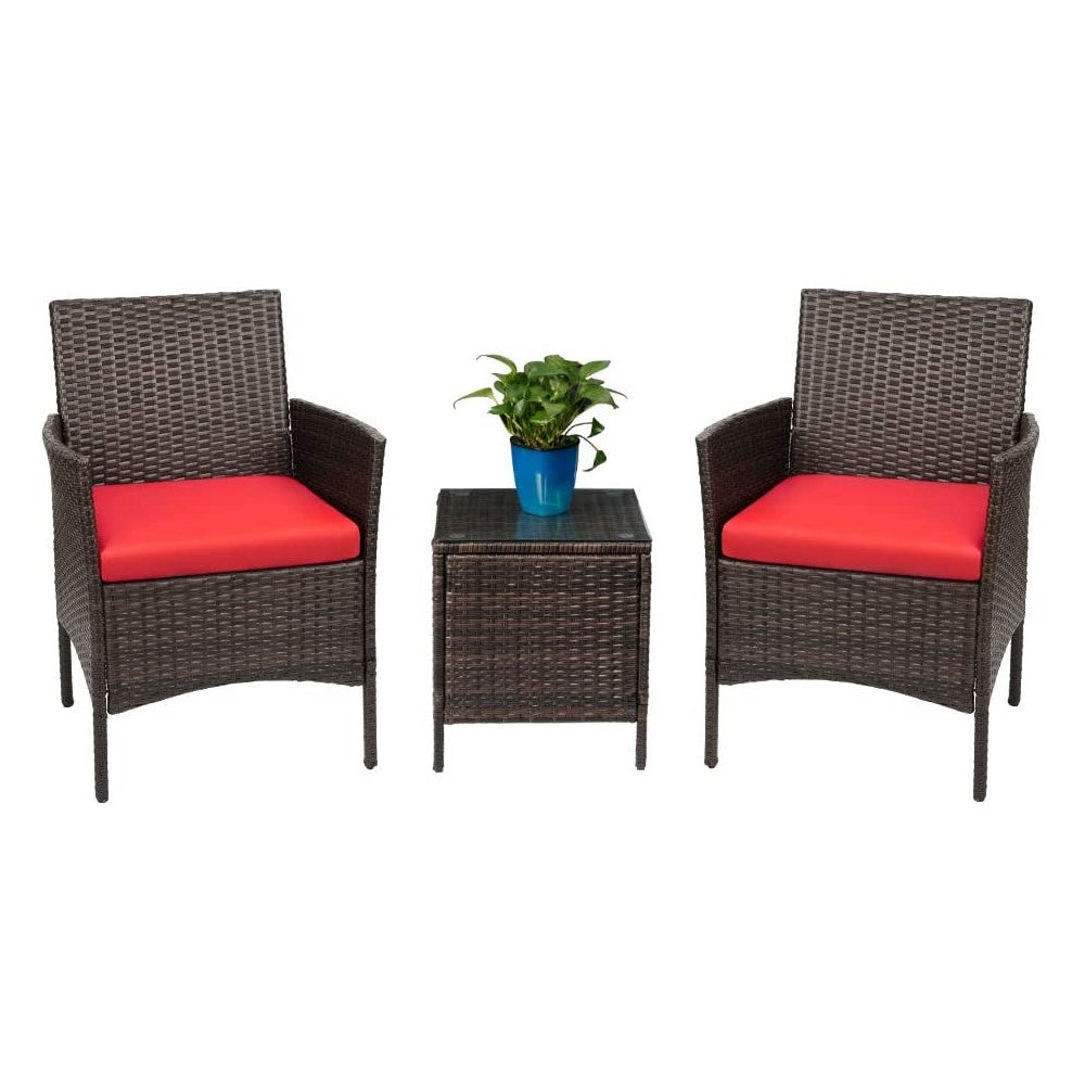 Patio Watcher Patio Porch Furniture Sets 3 Pieces PE Rattan Wicker Chairs with Table Outdoor Garden Furniture Sets