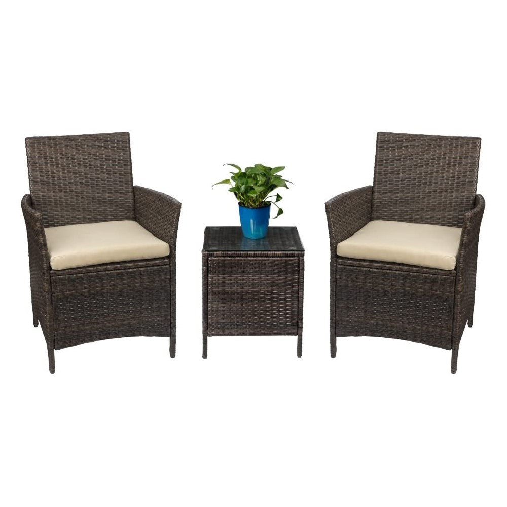 Patio Watcher Patio Porch Furniture Sets 3 Pieces PE Rattan Wicker Chairs with Table Outdoor Garden Furniture Sets