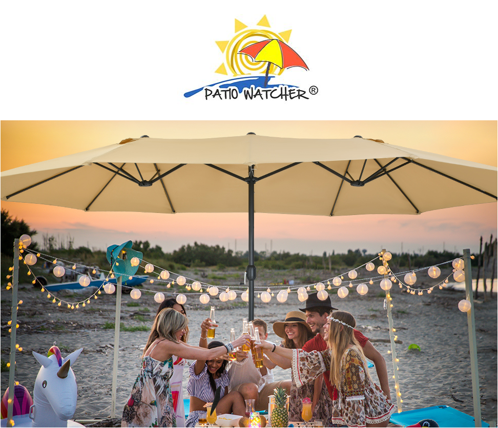 Patio Watcher 15-Ft Solar Patio Double Sided Umbrella
