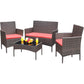 Patio Watcher Patio Furniture 4 Pieces Conversation Sets Outdoor Wicker Rattan Chairs Garden Backyard Balcony Porch Poolside loveseat with Soft Cushion and Glass Table
