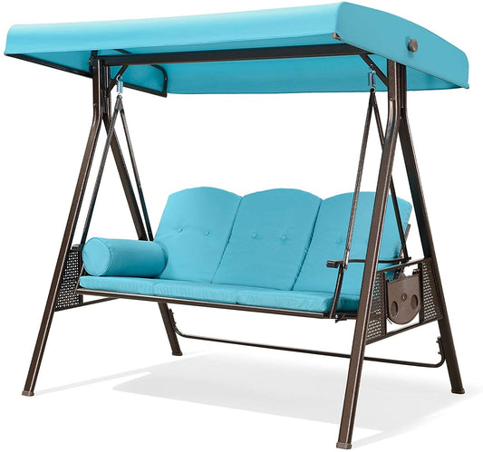 Patio Watcher 3-Seat Deluxe Outdoor Patio Porch Swing with Cup,Weather Resistant Steel Frame, Adjustable Tilt Canopy