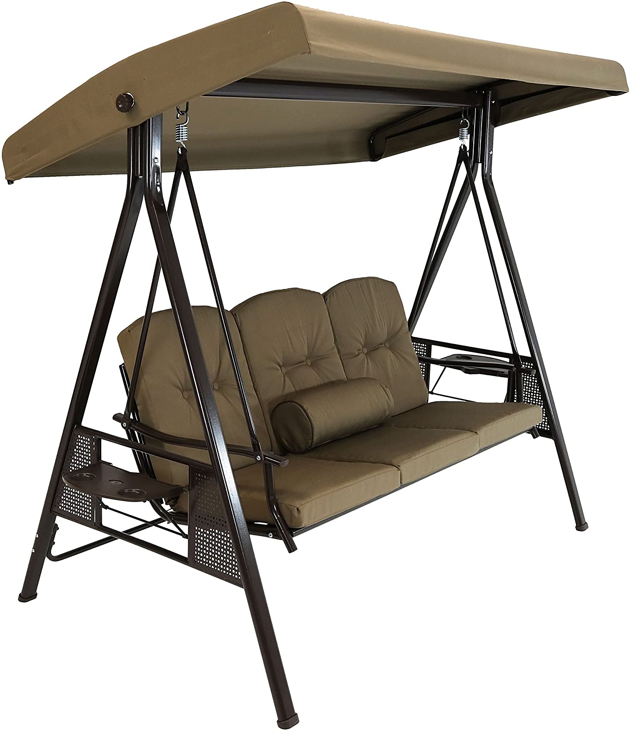Patio Watcher 3-Seat Deluxe Outdoor Patio Porch Swing with Cup,Weather Resistant Steel Frame, Adjustable Tilt Canopy