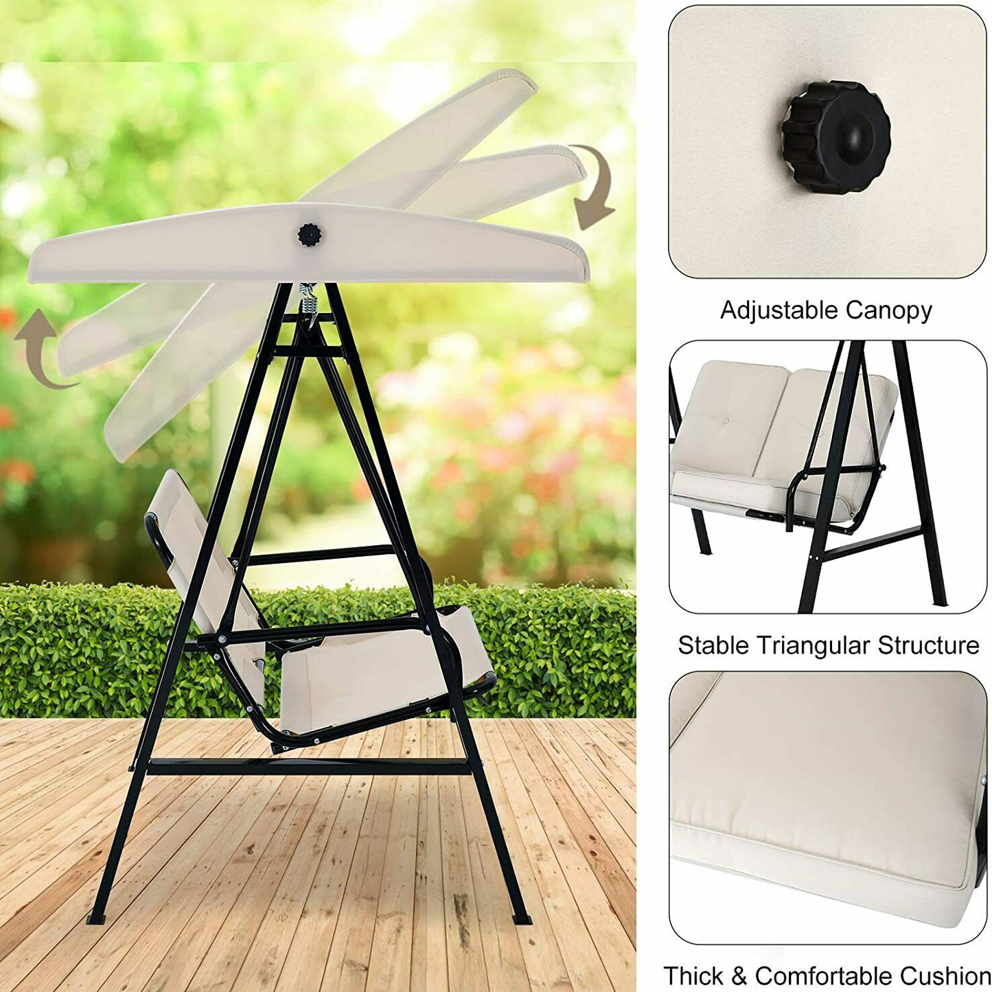 Patio Watcher 2-Seat Outdoor Patio Swing Chair, Outdoor Patio Canopy Swing