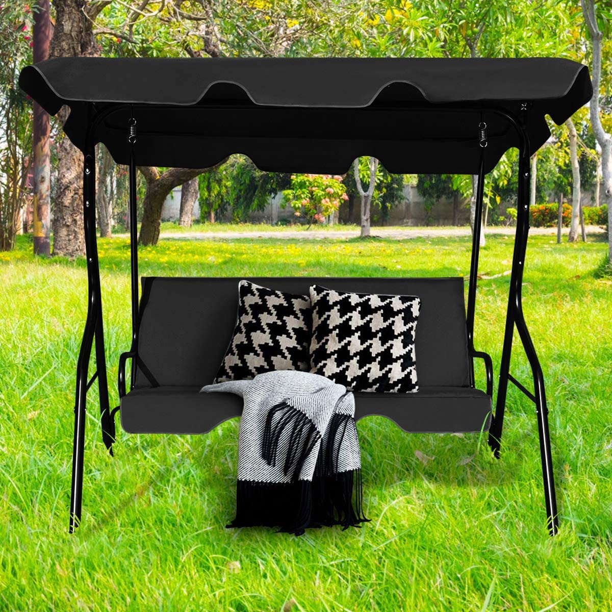Patio Watcher 3 Seater Canopy Swing, Outdoor Patio Swing with Cushioned Steel Frame, Porch Swing Chair