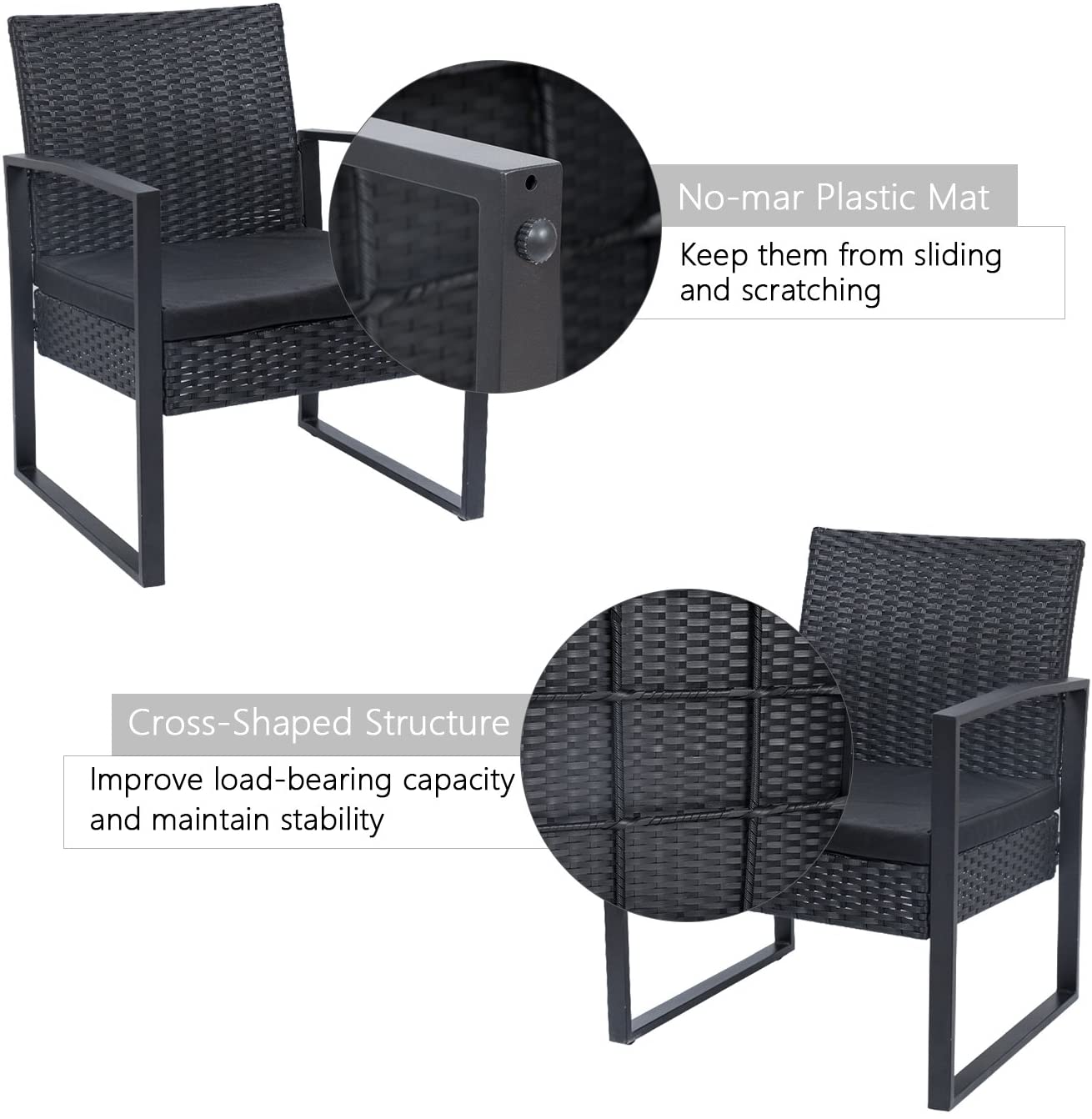Patio Watcher 3 Pieces Patio Set Outdoor Wicker Patio Furniture Sets With Table