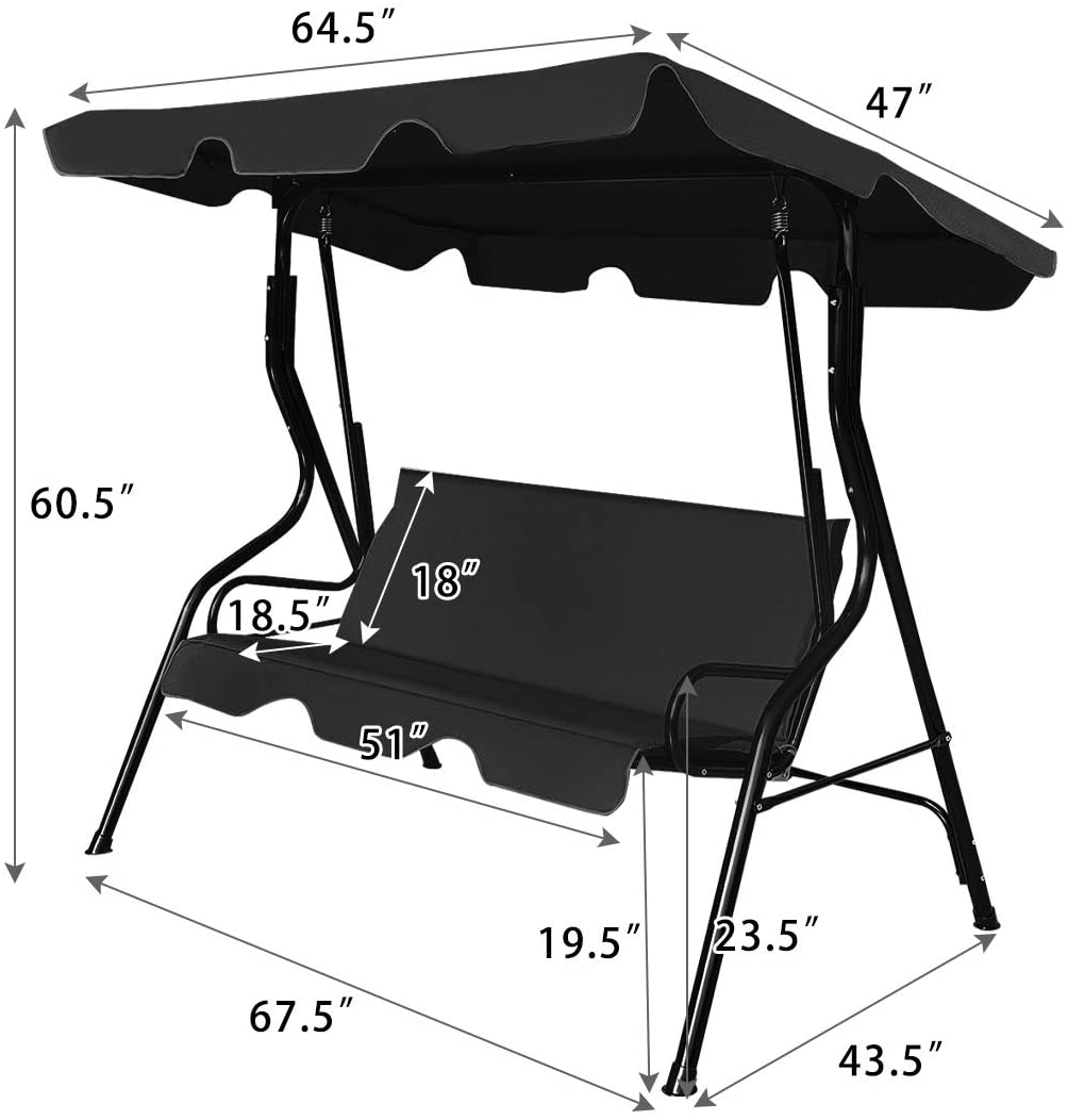 Patio Watcher 3 Seater Canopy Swing, Outdoor Patio Swing with Cushioned Steel Frame, Porch Swing Chair