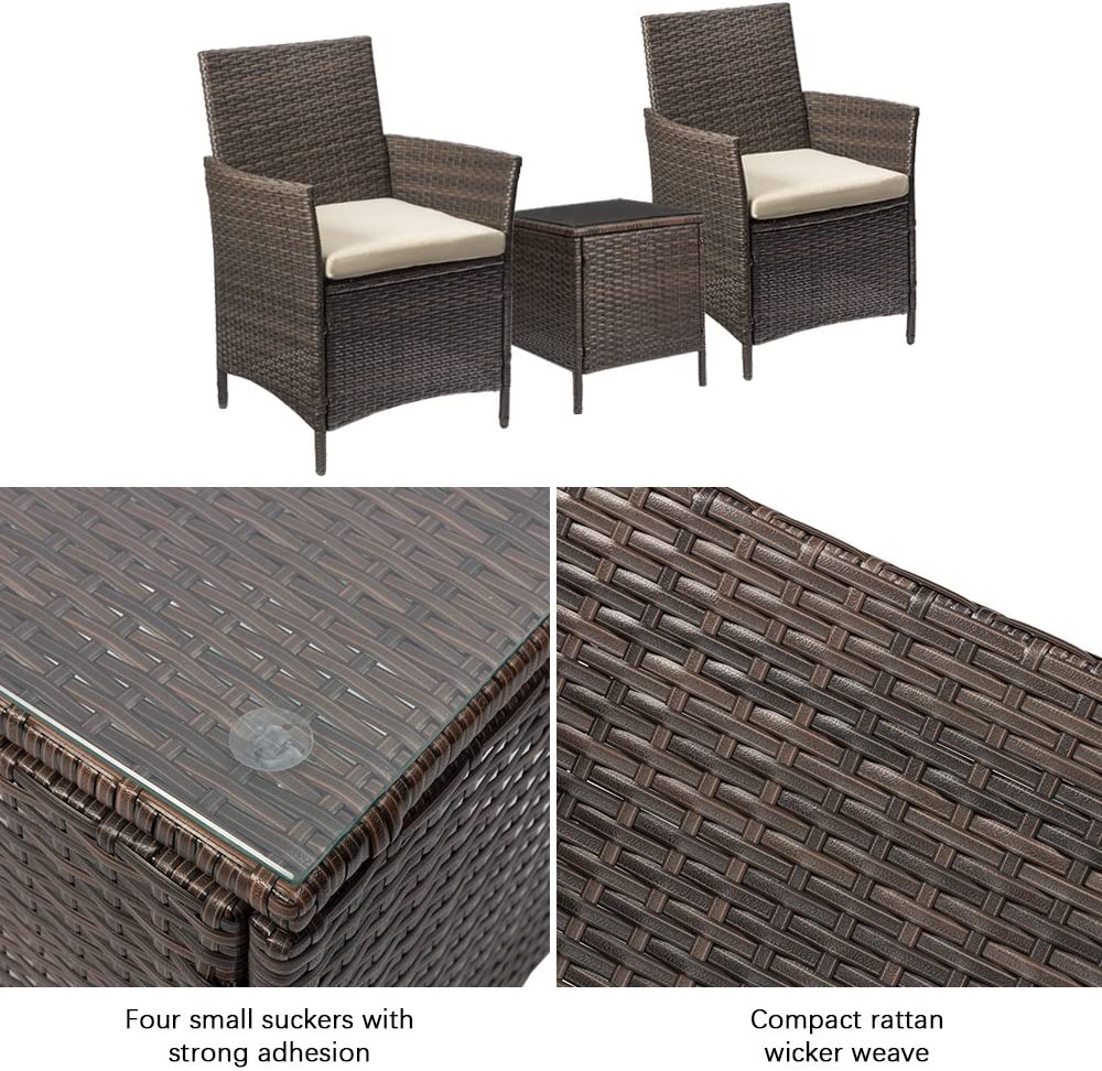 Patio Watcher Patio Porch Furniture Sets 3 Pieces PE Rattan Wicker Chairs with Table Outdoor Garden Furniture Sets