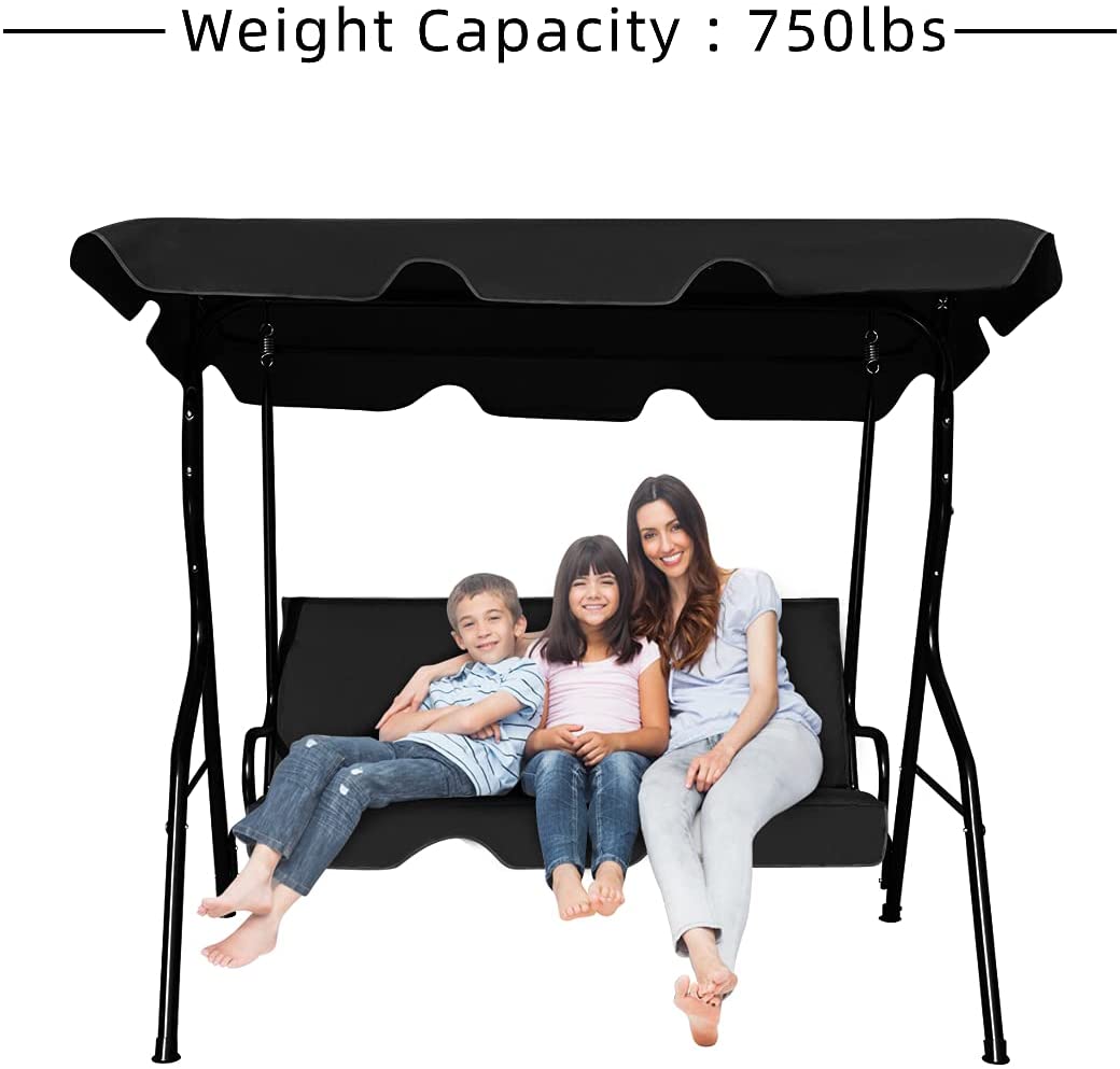 Patio Watcher 3 Seater Canopy Swing, Outdoor Patio Swing with Cushioned Steel Frame, Porch Swing Chair