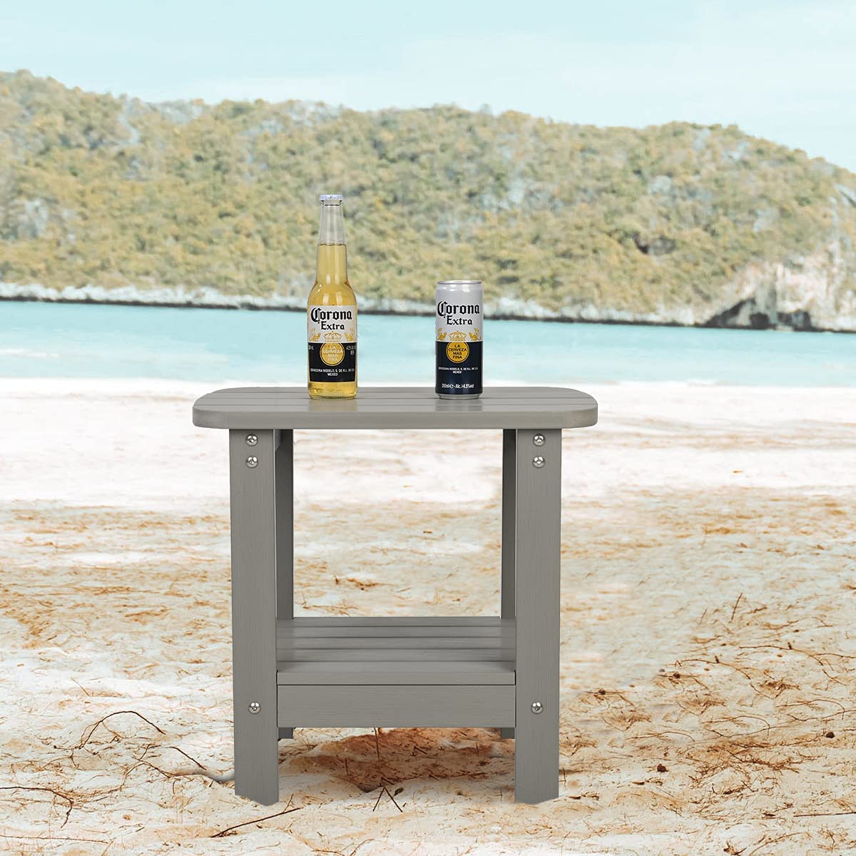 Patio Watcher Outdoor Rectangular Adirondack Side Table, Weather Resistant Poly Lumber End Table