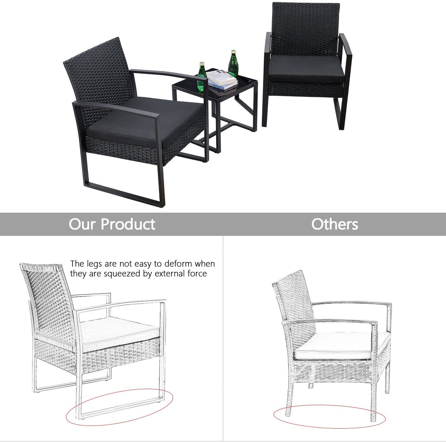 Patio Watcher 3 Pieces Patio Set Outdoor Wicker Patio Furniture Sets With Table