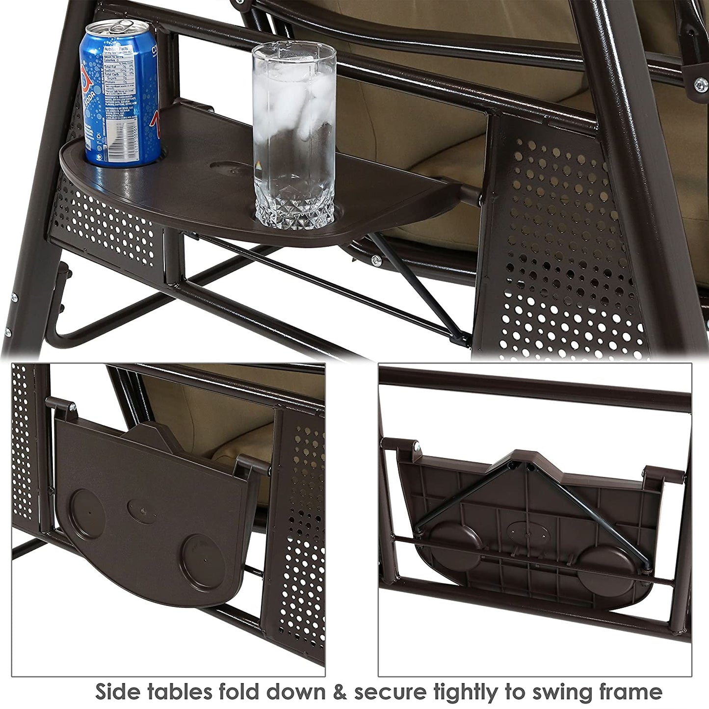 Patio Watcher 3-Seat Deluxe Outdoor Patio Porch Swing with Cup,Weather Resistant Steel Frame, Adjustable Tilt Canopy