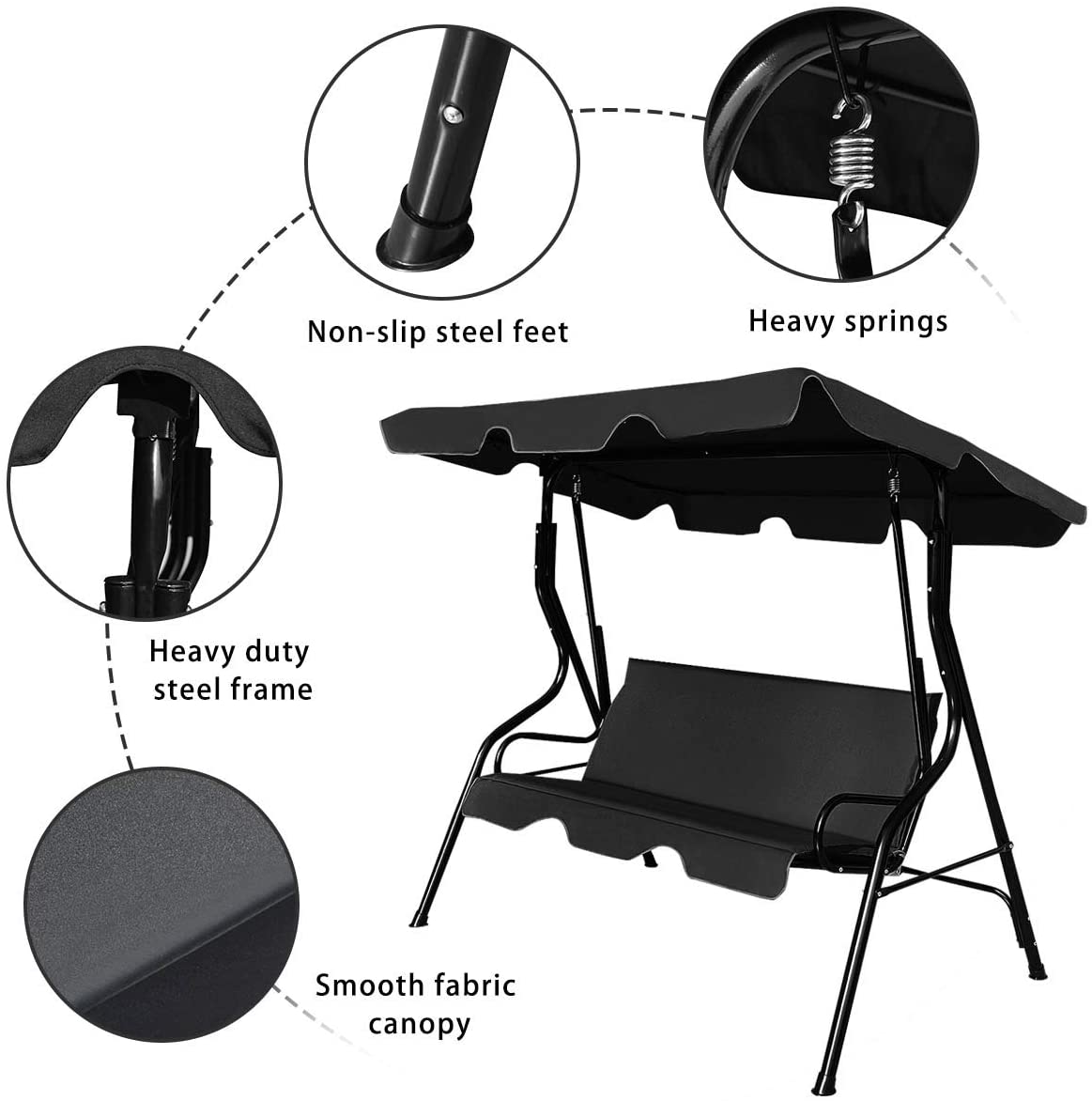 Patio Watcher 3 Seater Canopy Swing, Outdoor Patio Swing with Cushioned Steel Frame, Porch Swing Chair