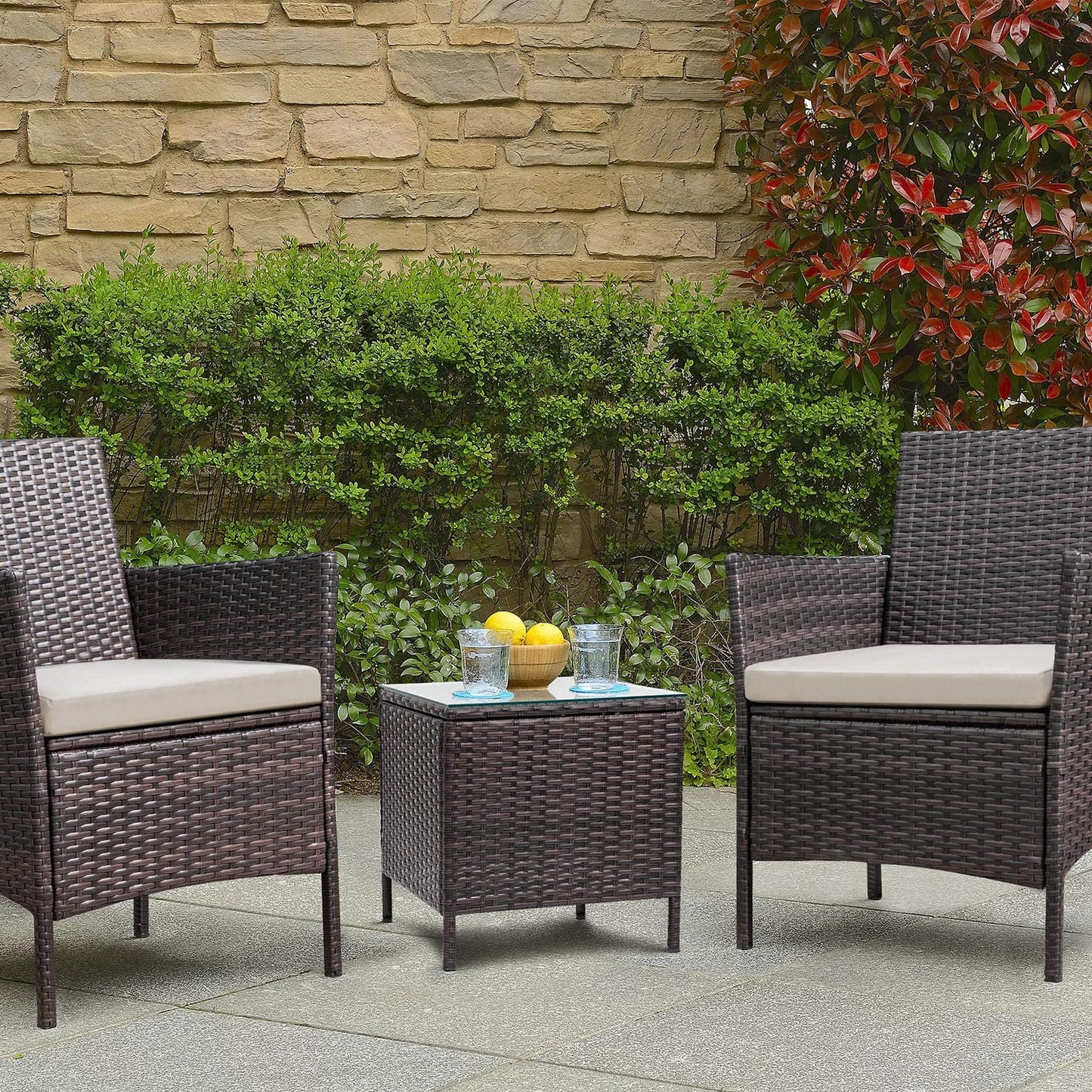 Patio Watcher Patio Porch Furniture Sets 3 Pieces PE Rattan Wicker Chairs with Table Outdoor Garden Furniture Sets