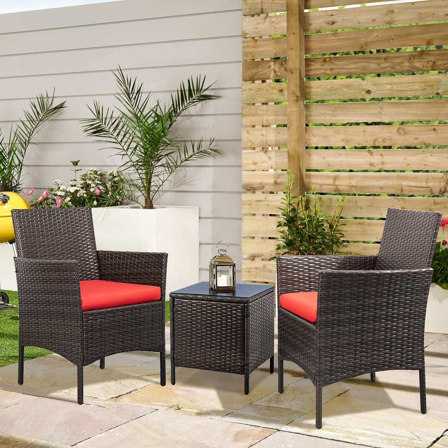 Patio Watcher Patio Porch Furniture Sets 3 Pieces PE Rattan Wicker Chairs with Table Outdoor Garden Furniture Sets