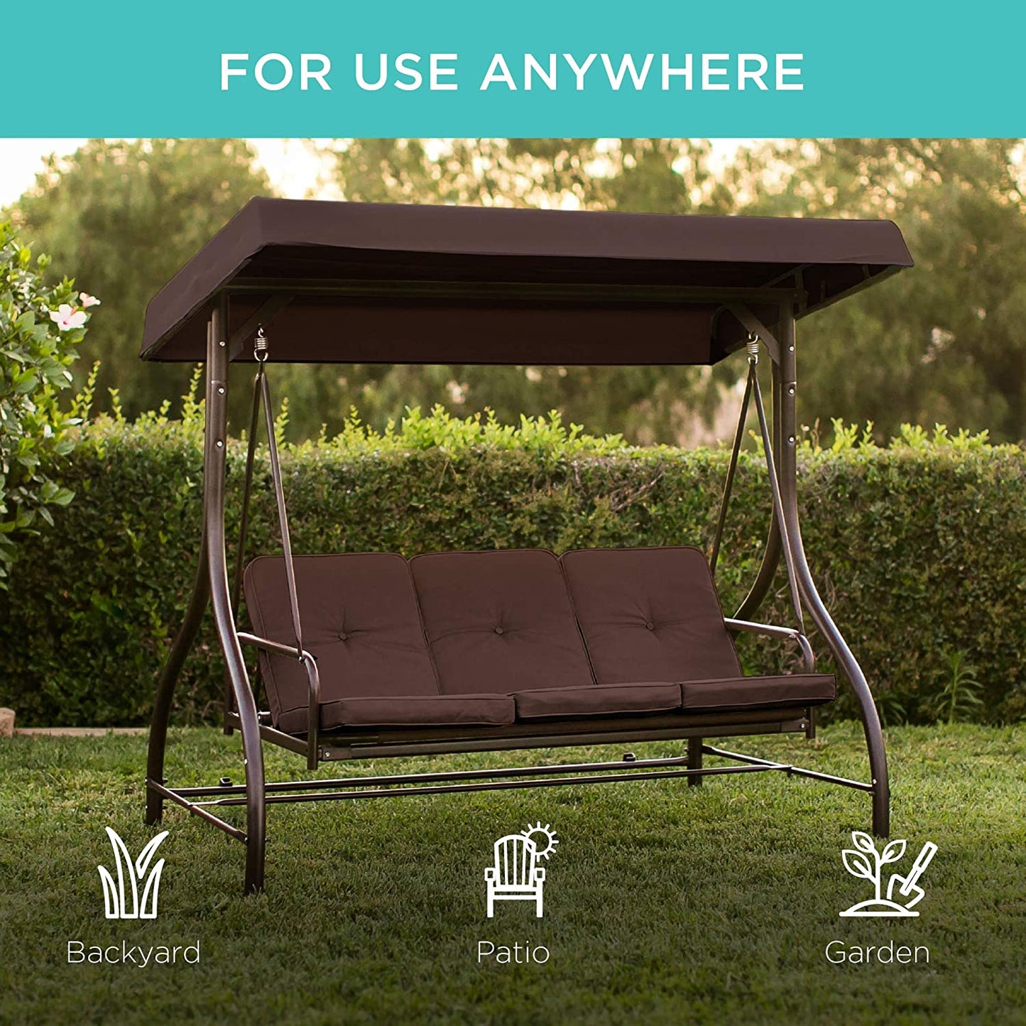 Patio Watcher 3-Seat Outdoor Large Converting Canopy Swing Glider, Patio Hammock Lounge Chair for Porch Backyard Adjustable Shade, Removable Cushions