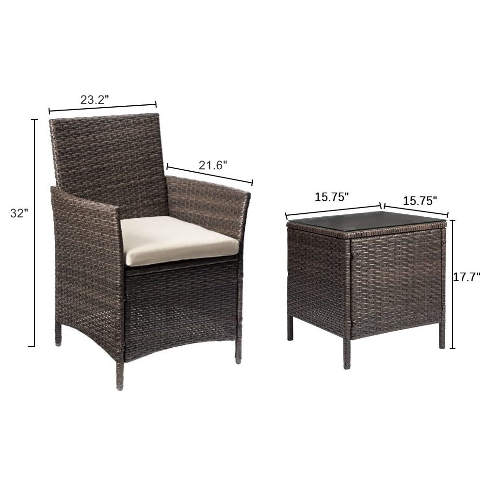 Patio Watcher Patio Porch Furniture Sets 3 Pieces PE Rattan Wicker Chairs with Table Outdoor Garden Furniture Sets