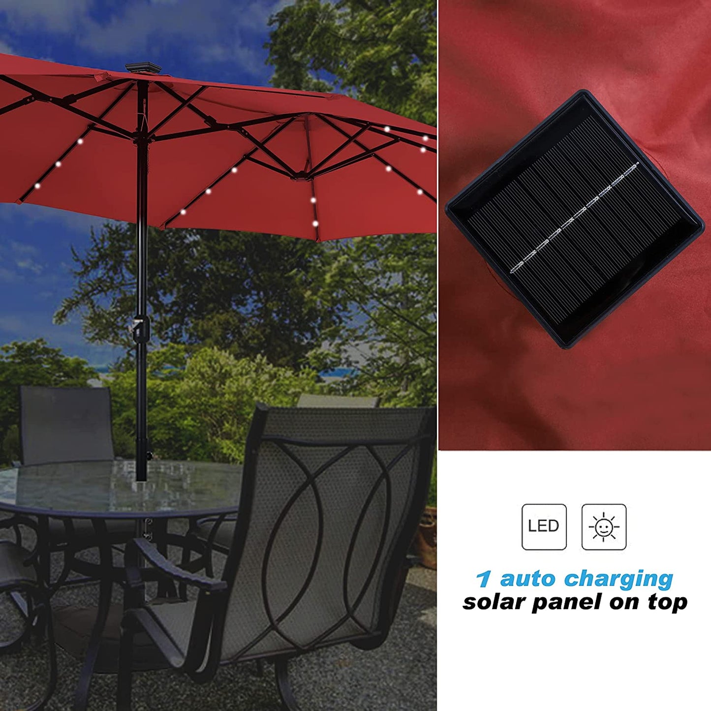 Patio Watcher 15-Ft Solar Patio Double Sided Umbrella