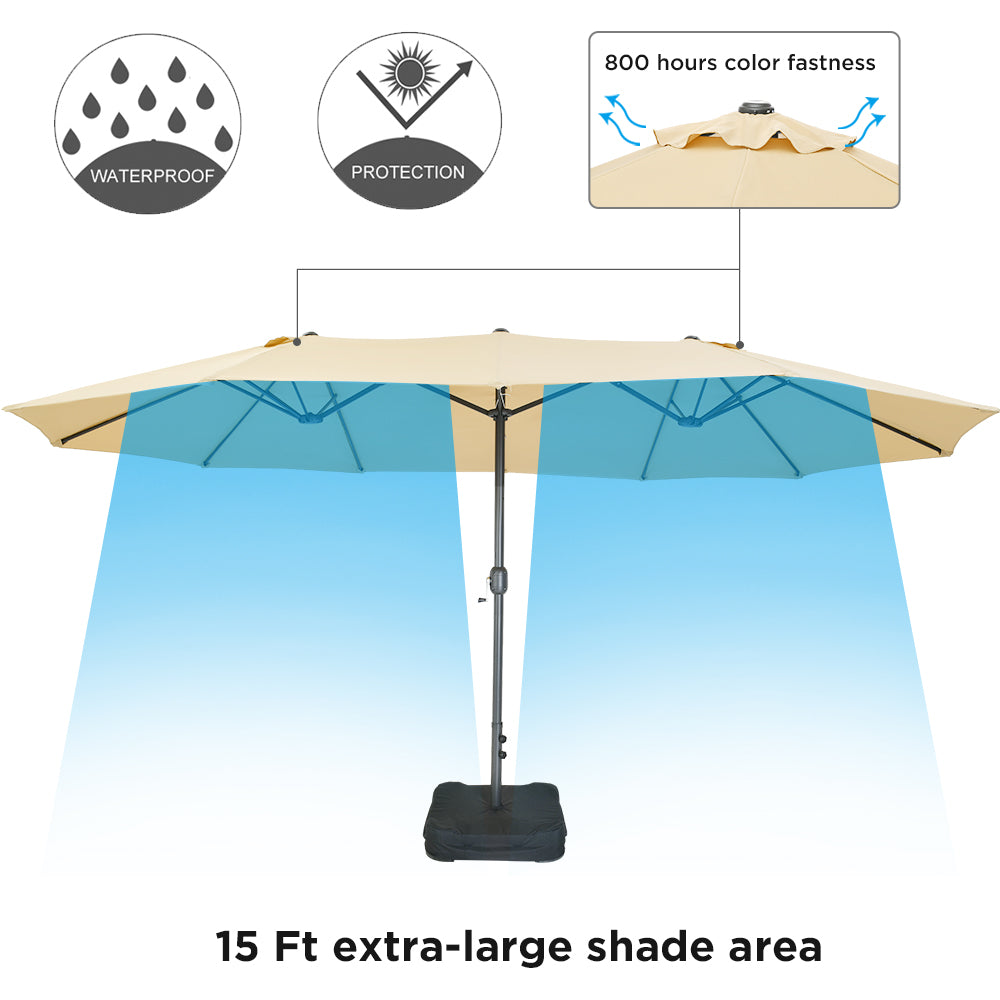Patio Watcher 15-Ft Solar Patio Double Sided Umbrella