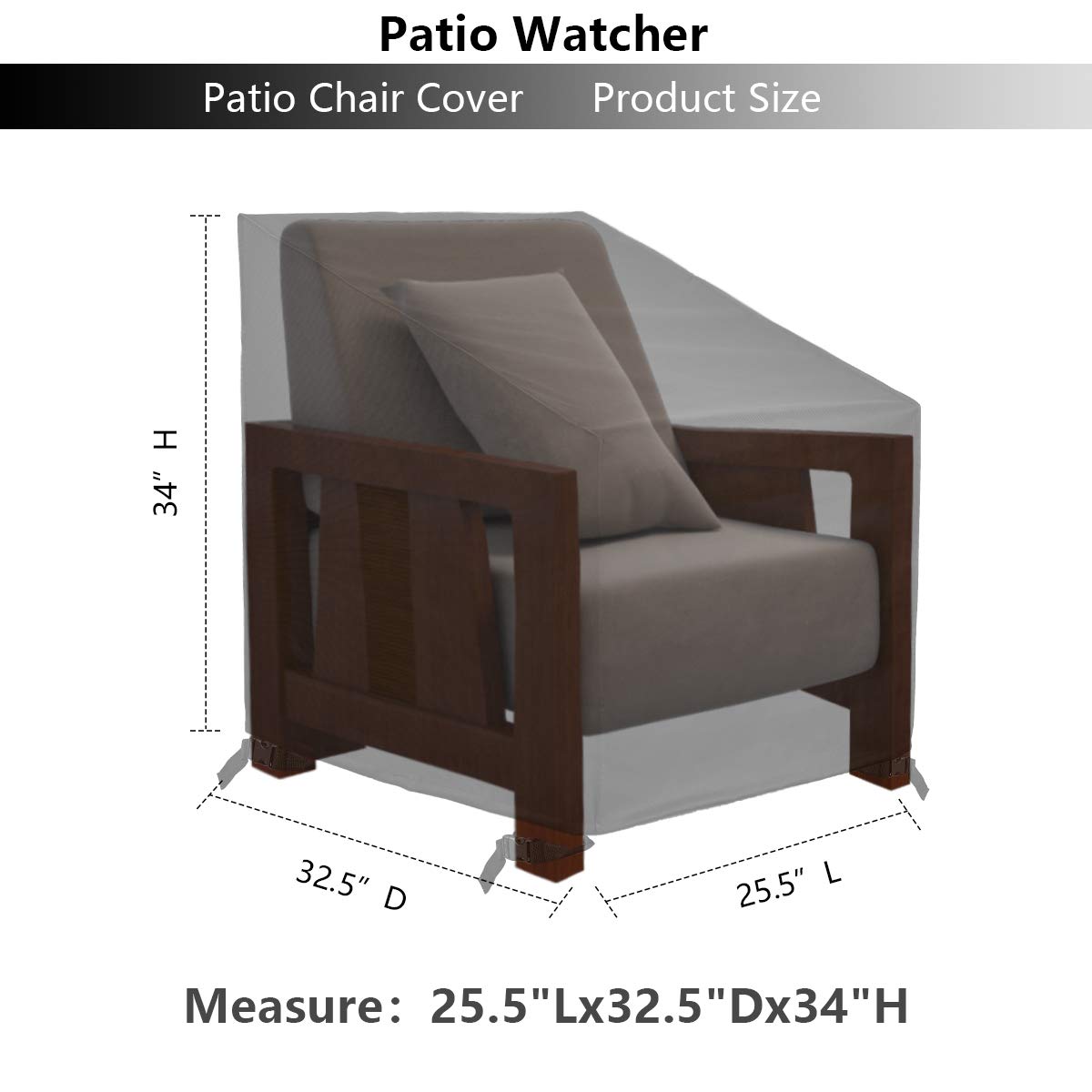 Patio Watcher 100% Waterproof Patio Lounge Chair Cover, Durable Outdoor Lawn Patio Furniture Covers - BLack- High Back-25.5L x32.5D x34.0H : Patio, Lawn & Garden